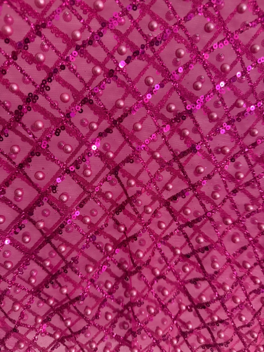 LA Made Hot Pink Beaded Sheer Crop Top - Picture 3 of 4